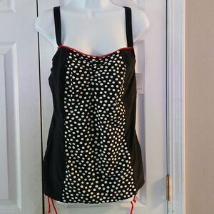 Cyn & Luca Plus Black and White Polka Dot Tankini Top Sz 18